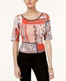 GUESS Printed Tie-Back Top red at Macys